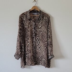 Chico's Travelers Sheer Animal Print Button Down Tunic Size XXL